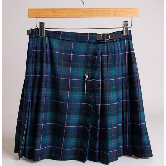 VTG Ralph Lauren Plaid Mini Skirt Women's Sz 6P Tartan 100% Wool Pin Fringe-Trim - Picture 1 of 8